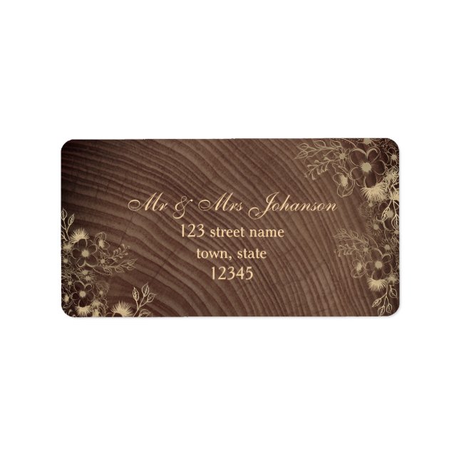 Etiqueta Endereço de Devolução de Casamento em Madeira Rúst (Frente)