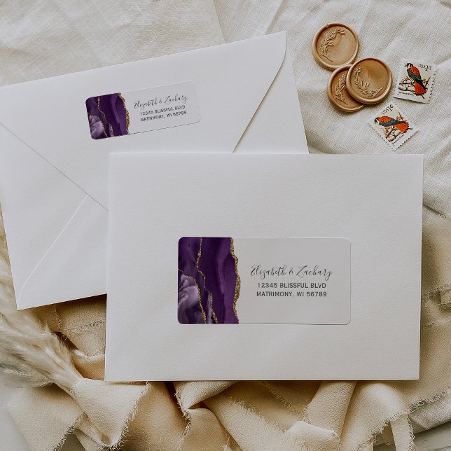 Etiqueta Endereço de Devolução de Casamento em Roxo Chic Do (Criador carregado)