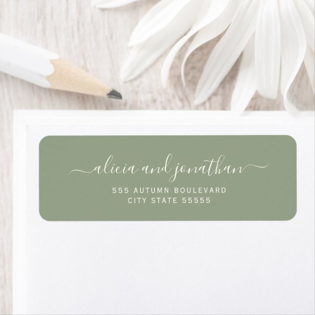 Etiqueta Endereço de devolução de casamento em verde sage c (Insitu)
