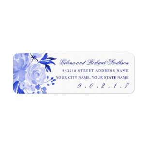 Etiqueta Endereço de Devolução de Casamento Floral Azul