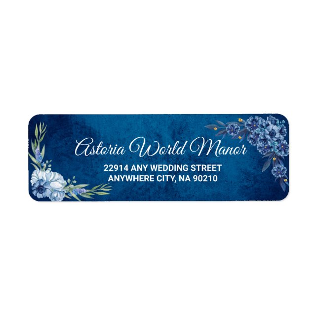 Etiqueta Endereço de devolução de casamento floral azul ele (Frente)