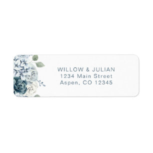 Etiqueta Endereço de Devolução de Casamento Floral Azul Mod