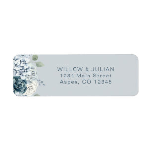 Etiqueta Endereço de Devolução de Casamento Floral Azul Mod