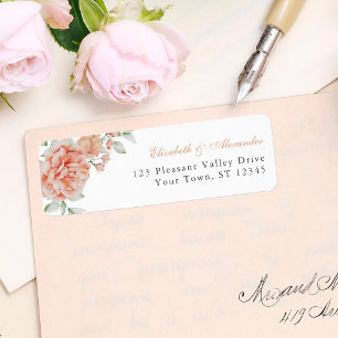 Etiqueta Endereço de devolução de casamento floral cor-de-r