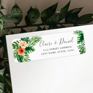 Etiqueta Endereço de Devolução de Casamento Floral Tropi