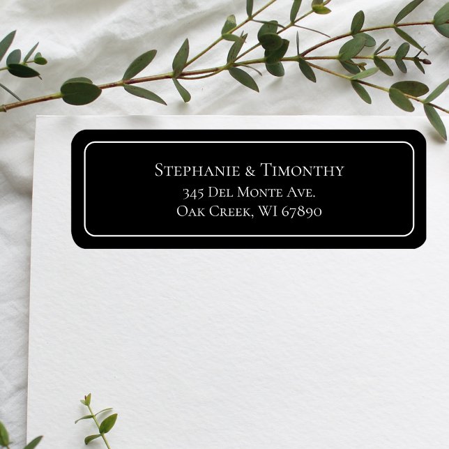 Etiqueta Endereço de devolução de casamento preto clássico (Effortlessly manage wedding correspondence with our simple return labels, ensuring seamless mailing.)