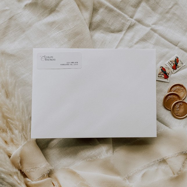 Etiqueta Endereço de devolução de casamento preto e branco  (Elegant Minimalist Classic Wedding Return Address Label)