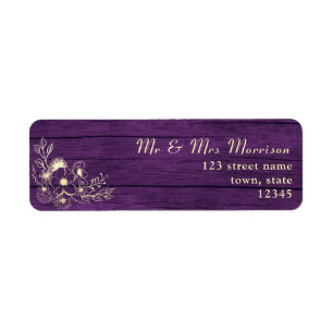 Etiqueta Endereço de Devolução de Casamento Roxo Floral