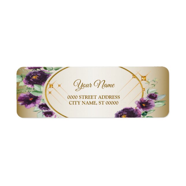 Etiqueta Endereço de Devolução de Casamento Roxo Rosa Flora (Frente)