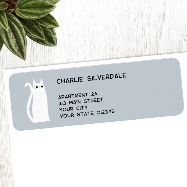 Etiqueta Endereço de devolução de Cat Branco (Fun white cat personalized return address label)