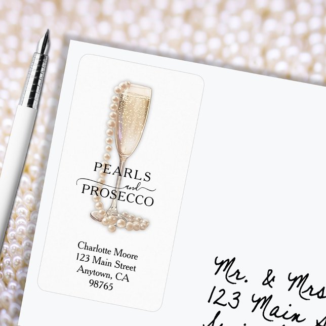 Etiqueta Endereço de devolução de chá de panela Pérolas & P (Pearls & Prosecco Bridal Shower Return Address Labels)