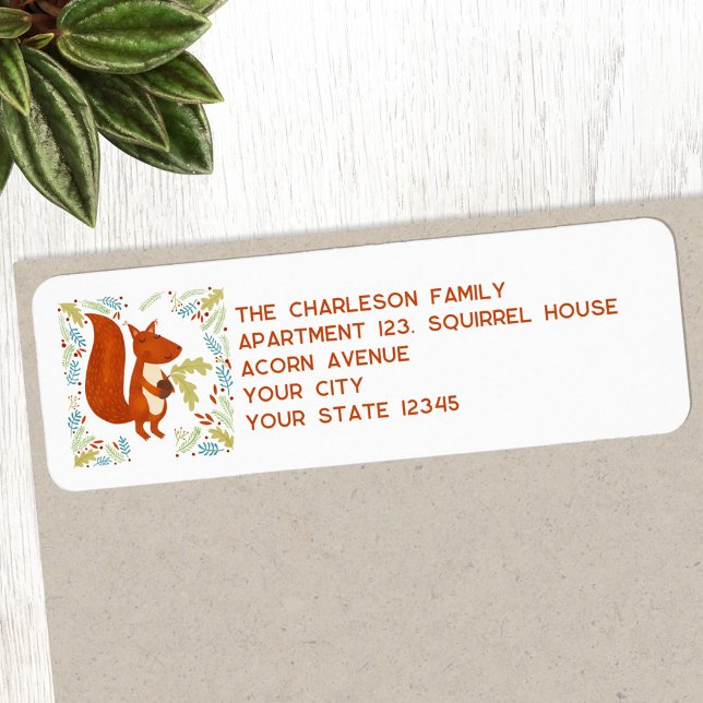 Etiqueta Endereço de devolução de esquilo (Fun Squirrel return address label with personalized details, ideal for Thanksgiving and Christmas)