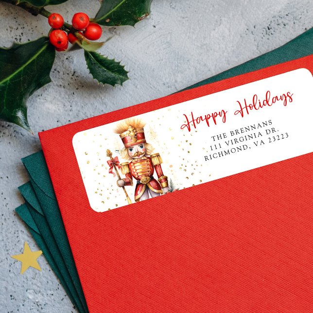 Etiqueta Endereço de devolução de Feriado de Feriado de Nat (Christmas Nutcracker Holiday Return Address Label)
