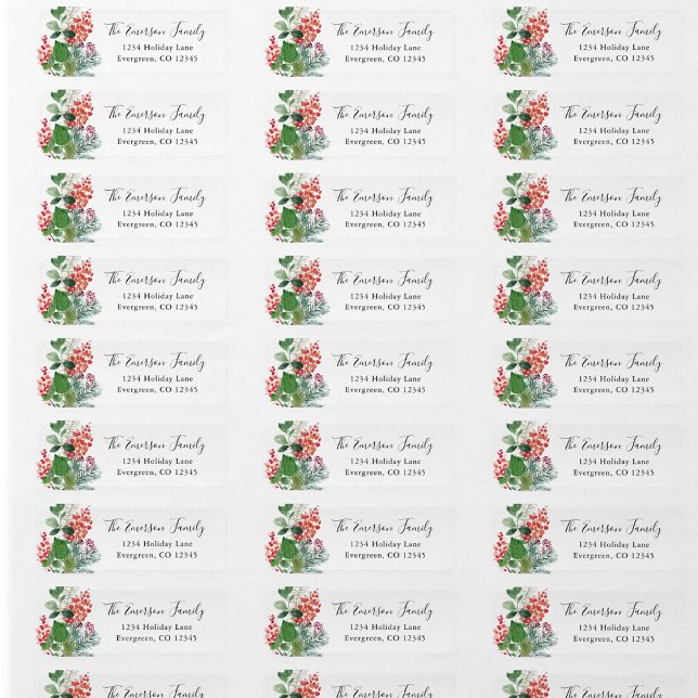 Etiqueta Endereço de devolução de férias verde (Christmas Holiday Greenery Personalized Return Address Label by Painted Paperie
)