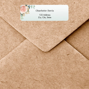 Etiqueta Endereço de devolução de flor dourada rosa 