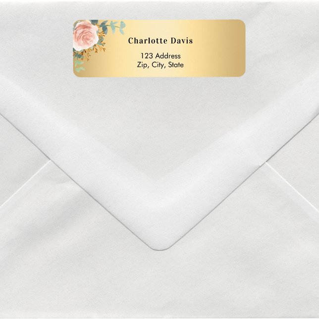 Etiqueta Endereço de devolução de flores em dourado rosado  (Criador carregado)