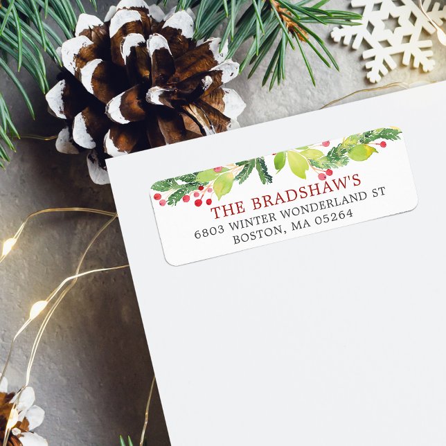 Etiqueta Endereço de Devolução de Frutas Vermelhas de Inver (Festive Winter Berries Return Address Label)