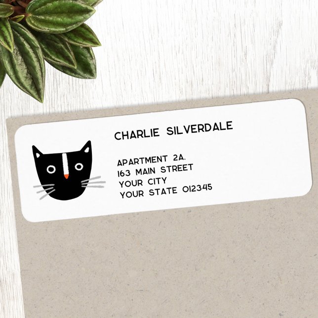 Etiqueta Endereço de devolução de gatos pretos divertidos (Fun black cat personalized return address label)
