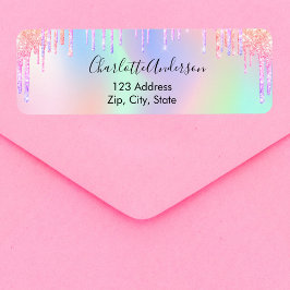 Etiqueta Endereço de devolução de gotas rosa holográficas r
