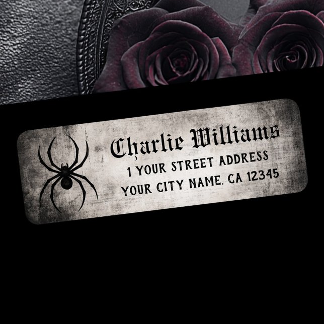 Etiqueta Endereço de devolução de Halloween com textura de  (Spider gritty grunge Halloween return address Label)