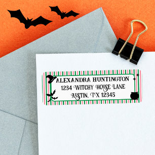Etiqueta Endereço de Devolução de Halloween Rosa e Verde co