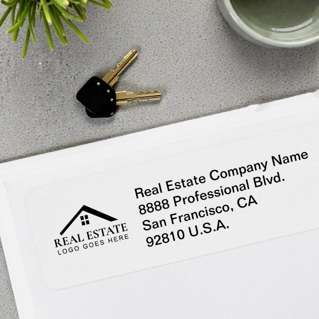 Etiqueta Endereço de Devolução de Imóveis Personalizado  (Customizable logo and return address envelope and package labels.)