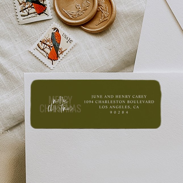 Etiqueta Endereço de devolução de Natal de Duplo Mercúrio M (Modern double Merry Christmas festive return address labels.)