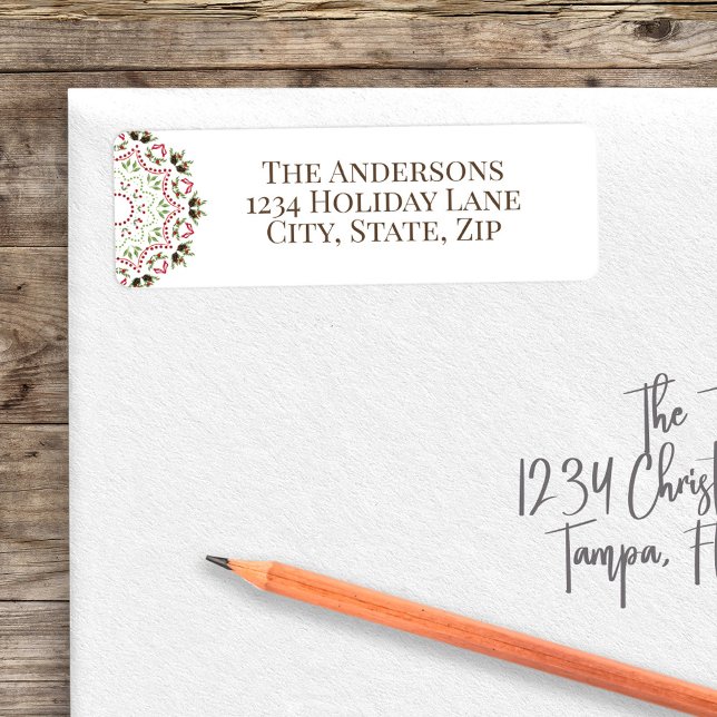 Etiqueta Endereço de Devolução de Natal Vermelho Verde Pers (Simple contemporary return address labels. )