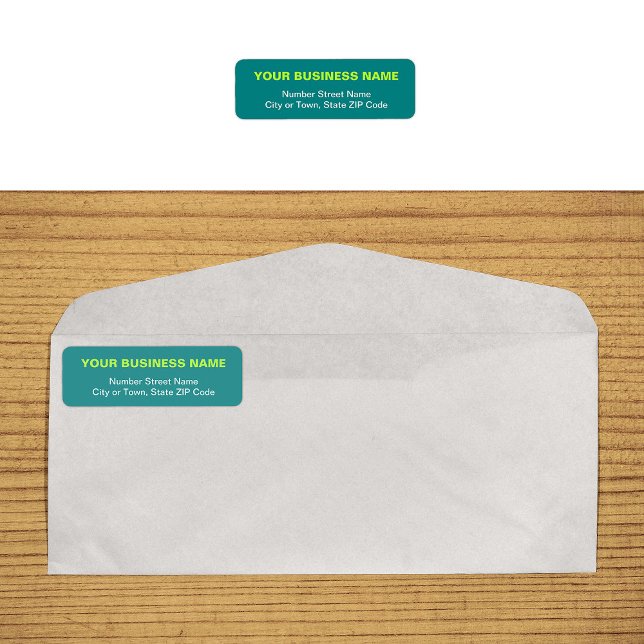 Etiqueta Endereço de Devolução de Negócios Verde Teal Basea (Plain text teal green business return address label on envelope)