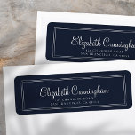 Etiqueta Endereço de Devolução de Script Cursivo Simples<br><div class="desc">Composto de simples quadros revestidos de hetero com roteiro cursivo lúdico e tipografia serifônica. Tudo contra um pano de fundo de azul puro. Estes elementos são simples,  clássicos,  brincalhões e leves. Este foi projetado pelo White Paper Birch Co. exclusivo para Zazzle. Disponível aqui: http://www.zazzle.com/whitepaperbirch</div>