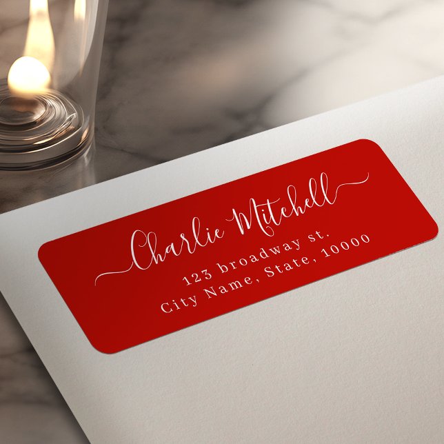 Etiqueta Endereço de devolução de script simples moderno ve (Red Modern Simple elegant script return address Label)