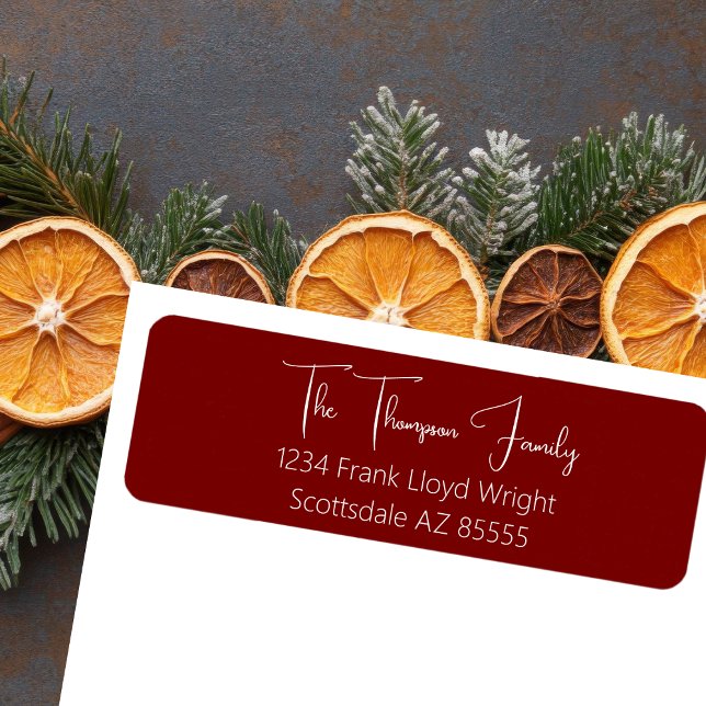 Etiqueta Endereço de Devolução de Script Vermelho Elegante  (Criador carregado)