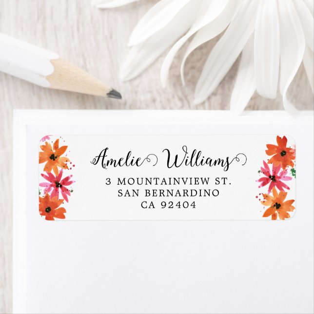 Etiqueta Endereço de Devolução de Script Whimsical Floral F (Insitu)