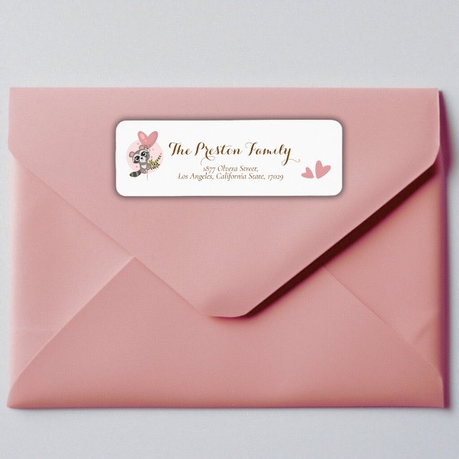 Etiqueta Endereço de devolução do Chá de fraldas Raccoon Cu (Minimalist Cute Raccoon Baby Shower Return Address Label)