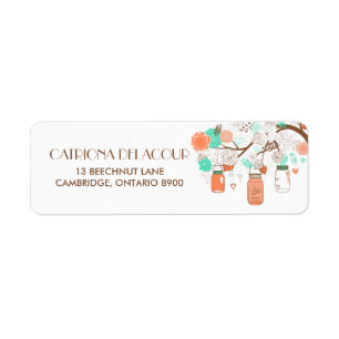 Etiqueta Endereço de devolução do Coral & Aqua Mason Jar