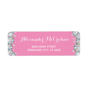 Etiqueta Endereço de Devolução do Diamond Rosa e Silver