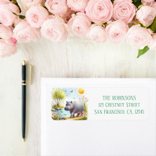 Etiqueta Endereço de devolução do Hippopotamus de primavera