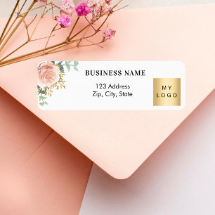 Etiqueta endereço de devolução do logotipo floral do rosa g
