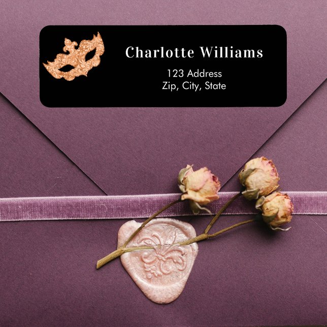 Etiqueta Endereço de devolução do mascarada ouro preto (Criador carregado)