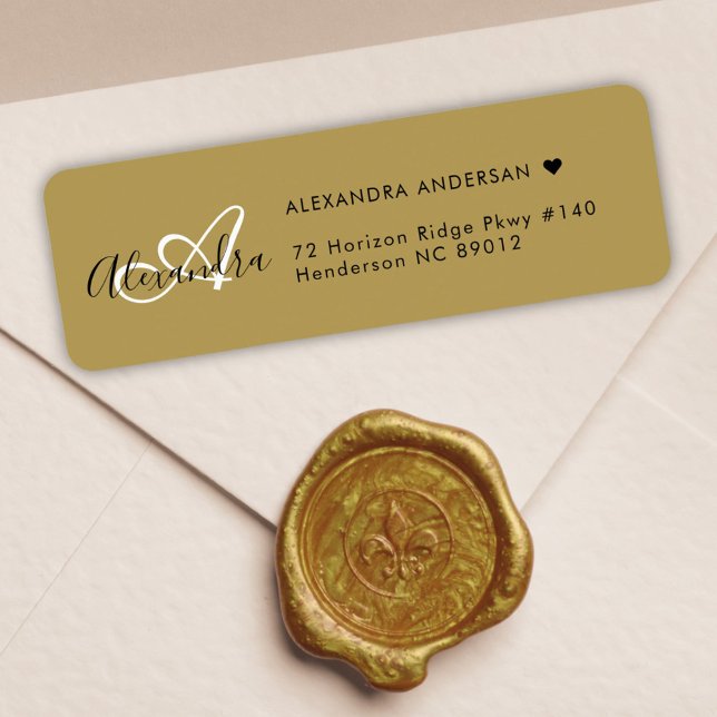 Etiqueta Endereço de devolução do Monograma Elegante Dourad (Chic Gold Black Elegant Monogram Return Address Label)