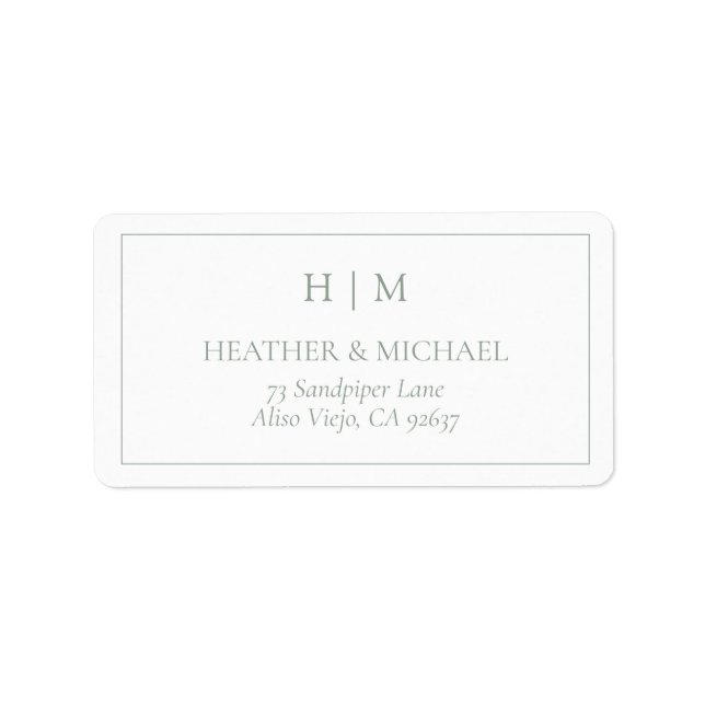 Etiqueta Endereço de devolução do monograma verde Elegante  (Frente)