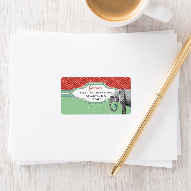 Etiqueta Endereço de devolução do padrão Zig Zag do elefant (Insitu)