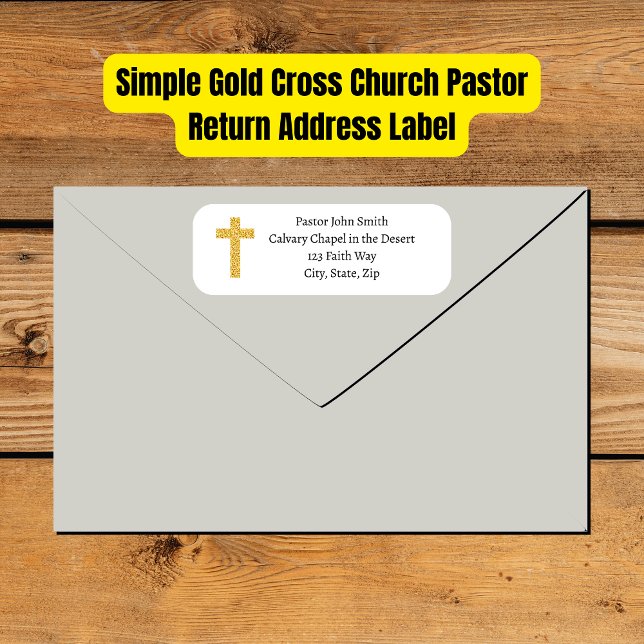 Etiqueta Endereço de devolução do Pastor Dourado simples (Simple Gold Glitter Cross Church Pastor Return Address Label
)