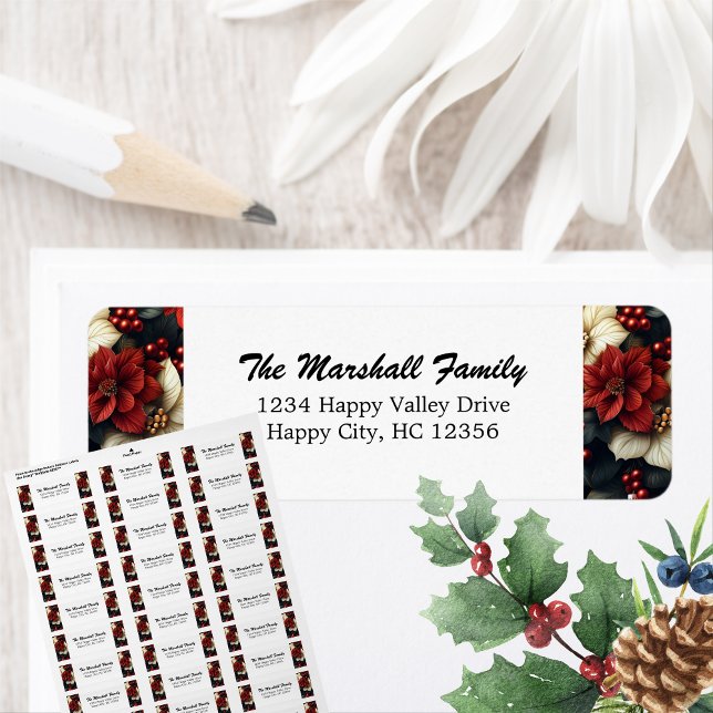 Etiqueta Endereço de devolução do Red Poinsettia (Make your holiday mail stand out with our Red Poinsettia Return Address Label!)