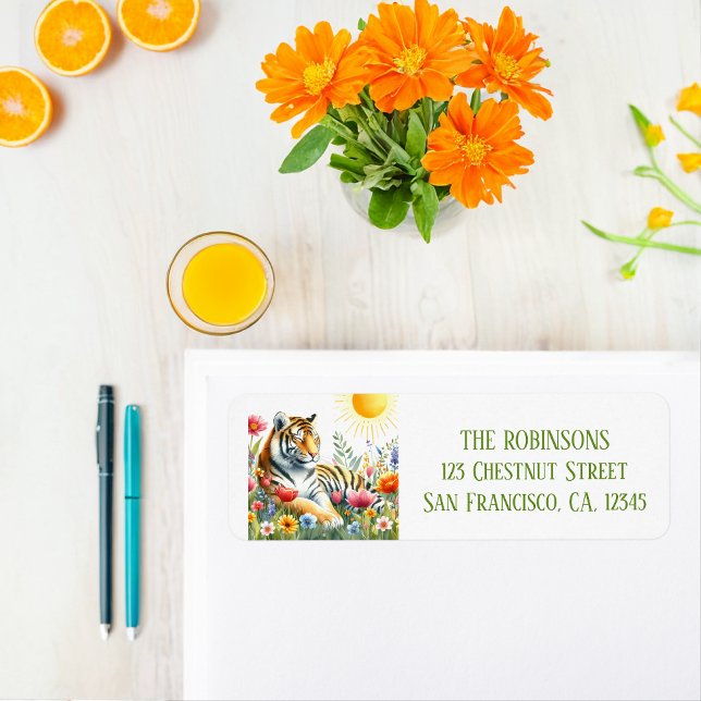 Etiqueta Endereço de devolução do Tigre de Aquarela primave (Criador carregado)