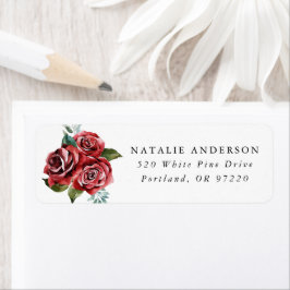 Etiqueta Endereço de devolução do Watercolor Rosa vermelha