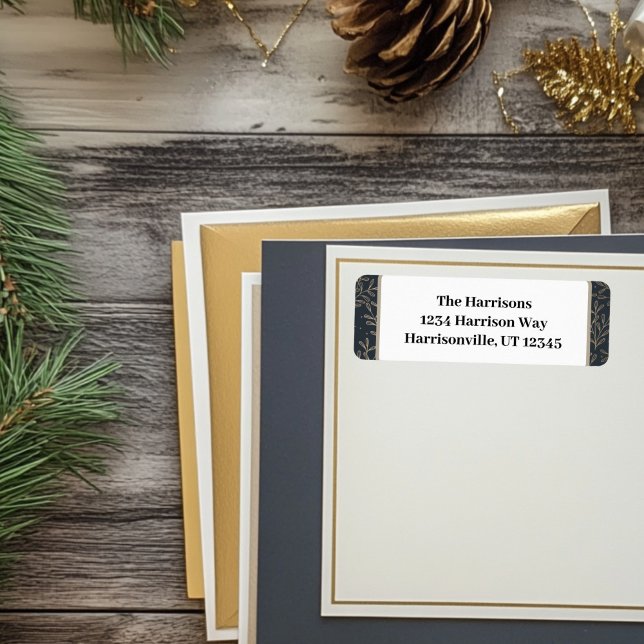 Etiqueta Endereço de devolução Dourado e Marinho Holly (Gold and Navy Holly Return Address Labels)