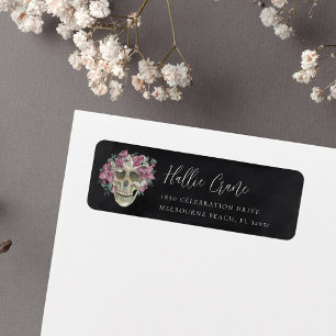 Etiqueta Endereço de Devolução Elegante Caveira Floral Rosa