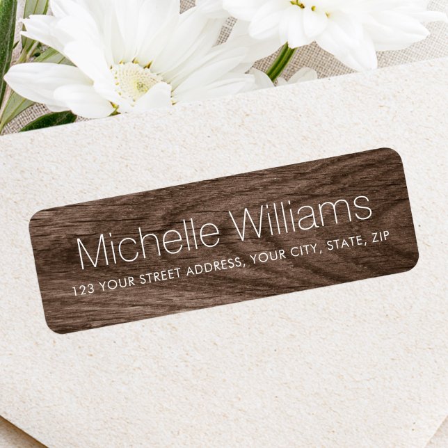 Etiqueta Endereço de devolução em grão de madeira castanha  (Elegant modern brown wood grain return address label)