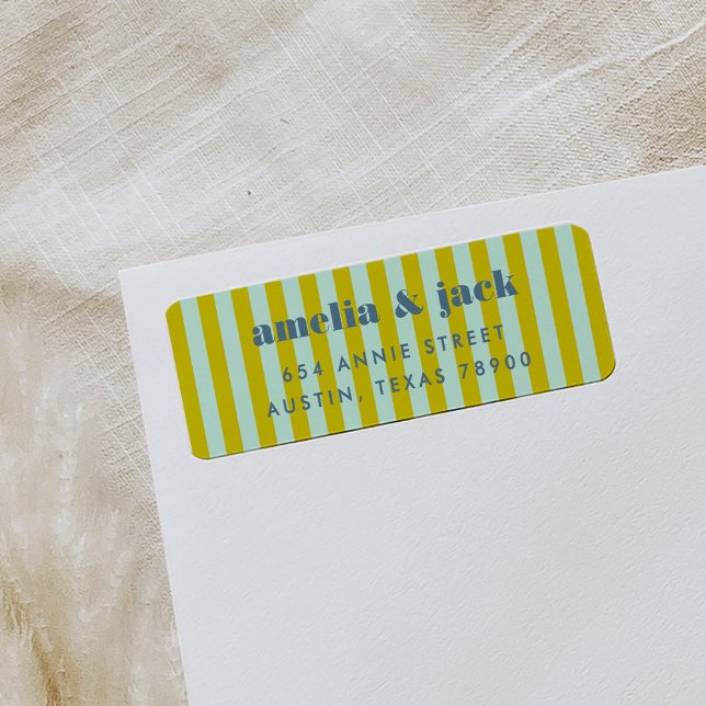 Etiqueta Endereço de devolução em negrito azul e verde Stri (Blue and Green Stripe Bright Bold Return Address Label)